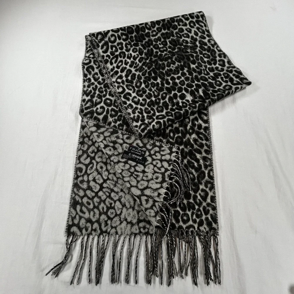 Fraas Cashmink Leopard Print Fringe Scarf Germany 11.5